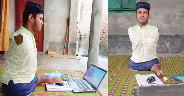 পা দিয়ে লিখে দাখিল পাস